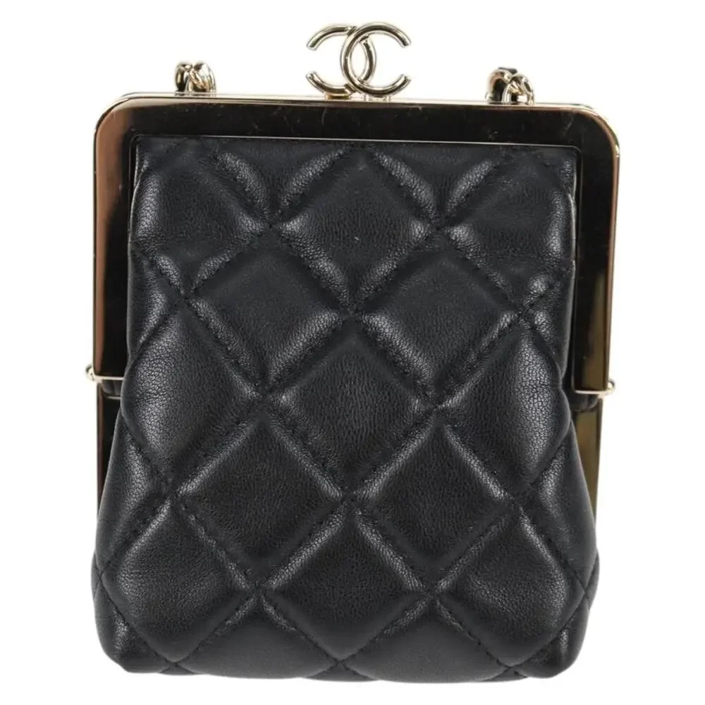 Chanel Matelasse Lambskin Chain Pouch Crossbody Bag Black